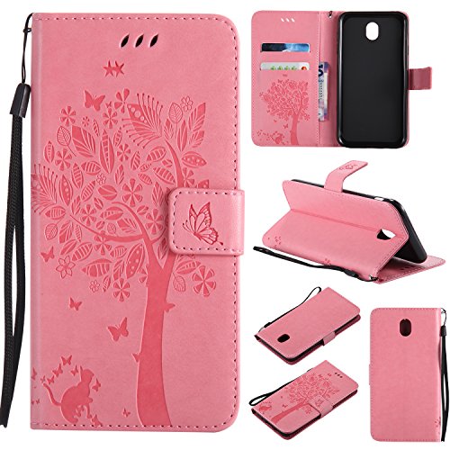 Preisvergleich Produktbild Samsung Galaxy J7 2017 / J730 Lederhülle, Docrax Handy Hülle Leder Klappbar Brieftasche Schutzhülle mit Kartenfach Magnetisch Stoßfest Handyhülle Flip Case für Samsung Galaxy J7 (2017) - DOKTU41264 Rosa