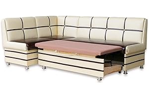 Rodnik Eckbank Korsika Maxi mit SCHLAFFUNKTION 213x142 cm, Polsterbank ausziehbar, Stauraum, Kunstleder Braun Beige, Küchenbank, Esszimmerbank