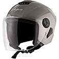 Vega Aster Dx ISI Certified Smooth Gloss Finish Open Face Helmet for Men and Women with Clear Visor(Anthracite, Size:L)
