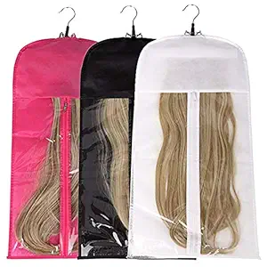 Hair Extensions Storage Bag With Wooden Hanger Carrier Case With Strong Durable Zipper (Hair Carrier & Hanger, w)