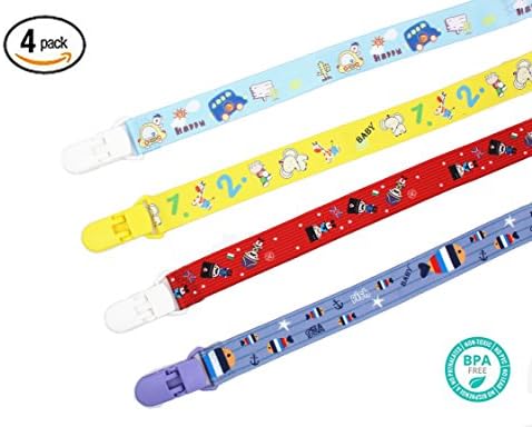 Baby Dummy Clips, Gutedeal 4 Pack Pacifier Holder Pacifier Clips, BPA Free Teething Ring Holders, Colourful Baby Pacifier Clip Holder Set for Boys and Girls