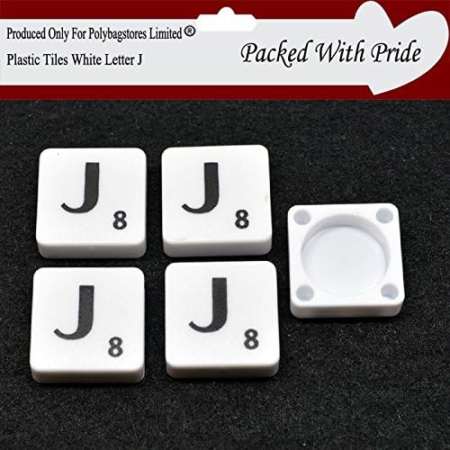 PACK OF 5 LETTER J - WHITE PLASTIC SCRABBLE TILES WITH BLACK LETTERS - THESE TILES ARE PRODUCED AND PACKAGED ESPECIALLY FOR POLYBAGSTORES LIMITED® (Letter J)