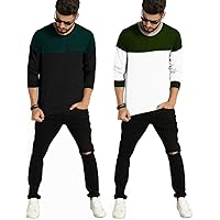 Design Cafe Men's Multicolor Solid Round Neck Full Sleeves Cotton Plain T-Shirt Combo Pack of 2