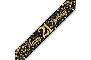 OAKTREE 9ft Banner Sparkling Fizz 21st Birthday Black & Gold Holographic