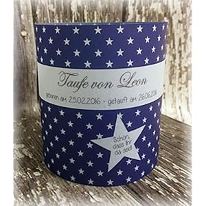 4er Set Tischlicht Tischlichter Sterne Taufe Tischdeko personalisierbar dunkelblau