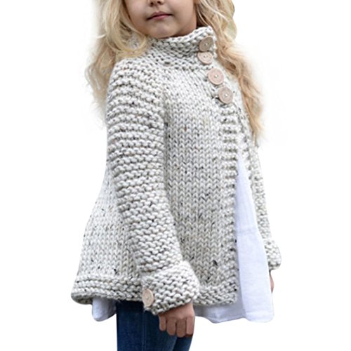 Preisvergleich Produktbild kleinkind kinder mädchen lange ärmel outfit kleidung aus wolle button pullover strickjacke winter kleine prinzessin mantel tops 2t-8t Hirolan (120cm, Beige)