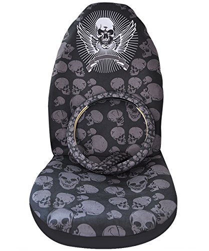 Skull Universal Bucket Seat Cover Steering Wheel Cover Seat Belt Cover Car Interior Decoration Auto Accessories Automotive Protector