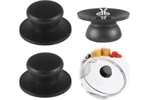 HAMKU 3 Pezzi Pomello coperchio pentola, Pomelli Universali, Pomelli per Coperchio in Bachelite con Accessori per Viti per Coperchio Pentola, Casseruola, Bottoni di Ricambio (Nero)