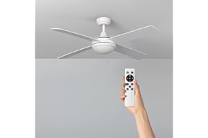 TECHBREY Ventilador de Techo Baffín con Plafón LED y Mando a Distancia, 6 Velocidades, Temporizador, Silencioso, Color Blanco 132cm Motor DC 4 Aspas Sistema Reverse Air Dual, Modos Verano e Invierno