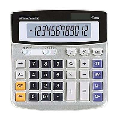 BAIYOU calculatrice, calculatrice de bureau 12 chiffres Grand écran électronique calculatrice solaire et pile AA (non incluse) double alimentation