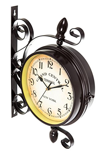 Costello® HQ BROWN PREMIUM OUTDOOR GARDEN LARGE WALL STATION CLOCK SWIVEL GIANT BIG OUTSIDE METAL DOUBLE DECORATIVE RETRO ROUND METAL OUTDOOR PATIO WALL VINTAGE INDOOR RUST FREE ☆FREE NEXT DAY DELIVERY☆SAME DAY DISPATCH BEFORE 2PM☆ (GRAND CENTRAL ( B ))