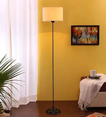 Devansh Cotton Drum Designer Stick Pipe /Fashionable Wrought Iron Floor Lamp for Home Decor (Off White, Medium)