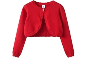 KISLOVE Girls Cardigan Knitted Long Sleeve Shrug Cotton One-Button Bolero Sweatshirt Wedding Party Dress Coat Knitwear for 1-14 Years