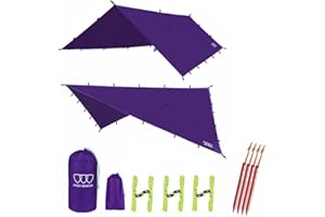 Gold Armour Rainfly Tarp Hammock, Premium 14.7ft/12ft/10ft/8ft Rain Fly Cover, Waterproof Ultralight Camping Shelter Canopy, Survival Equipment Gear Camping Tent Accessories (Purple 14.7ft x 12ft)