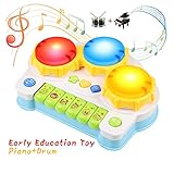 ❤4 Modos para divertirse:Juguete musical piano es un verdadero instrumento musical para tonos perfectos.Este juguete musical para bebés tiene 4 modos para elegir,instrumentos,canciones,sonidos de animales y luces,6 teclados de piano,3 tambores de mano iluminados y 3 botones de instrumentos musicales.Al presionar las teclas del piano y los botones de colores en el modo diferente,también puede tocar los diferentes sonidos e instrumentos.Puede escuchar los diversos sonidos que toca su hijo.