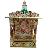 Udaipuri Handicraft Golden meenakari Temple Home Temple Mandir/Ghar mandir/Pooja mandir { 12 inch Length} with Free chowki