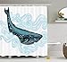 Produktbild GONIESA Whale Decor Shower Curtain, Big Happy Whale with Ornamental Striped Waves with Motto Artwork, Fabric Bathroom Decor Set with Hooks, 60 * 72inch, White Dark Blue and Blue