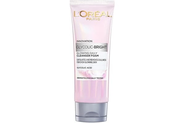 L'Oreal Paris Glycolic Bright Daily Foaming Face Cleanser, 100ml Glycolic Acid Face Wash for Dull Skin Daily Glowing Facial Cleanser Suitable for All Skin Types