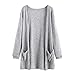 Produktbild SuperSU Frauen Herbst Langarm Tops Bluse lose Lange Strickjacke Mantel Jacke Outwear Long Cardigan Oversize Lang Kimono Cardigan Strickmantel mit Seitenschlitzen Gestrickt Poncho Asymmetrisch Grau