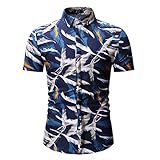 Floweworld Herren Shirt Herren Sommer Hemd Herrenmode Kurzarm Bluse Freizeit Urlaub Hawaiian Feather Print Tops