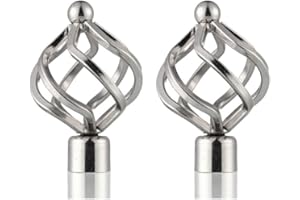 Lister Cartwright 19mm Curtain Pole Ends Finials Pack of 2 Adjustable Screws Available in Colours Brushed Steel (Metal Cage Finials)
