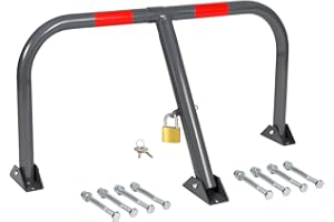 COCUS Terminal de estacionamiento plegable de 760 mm - Barrera de acero galvanizado, poste gris de banda roja, cerradura y sujetadores incluidos para automóviles y vehículos | Seguridad para garajes