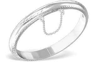 Designer Inspirations Boutique Diamond Cut Engraved/Etched Pattern Hinged Bangle Bracelet With Safety Chain for Baby/Child/Children/Women - 925 Sterling Silver - Baby/Childrens/Womens Jewellery