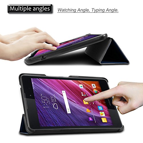 ASUS ZenPad Z8 / ZenPad 3 8.0 Hülle, Infiland Ultra Dünn Tri-Fold Smart-Muschel PU Leder Ultra Schlank Superleicht Ständer Smart Shell Cover Schutzhülle Etui Tasche für ZenPad Z8 ZT581KL / ZenPad 3 8.0 Z581KL 20,06 cm (7,9 Zoll) Tablet-PC (mit Auto Schlaf / Wach Funktion)(Dunkleblau) - 3