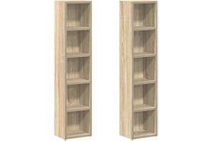 vidaXL Engineered Wood CD Cabinets in Sonoma Oak - Compact and Modern Multi-Media Storage Solution for CDs, DVDs, and Blu-rays - Set of 2