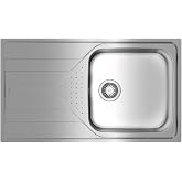 TEKA 1 Bowl Built-in Sink with Drainer Left in Stainless Steel, Depth 190 mm, Cabinet 50 cm, Manual Drain with Basket Valve a