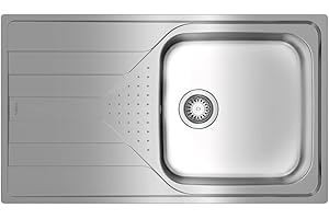 TEKA Fregadero Encastrado 1 Cubeta con Escurridor Izquierda en Acero Inoxidable, Profundidad Cubeta 190mm, Mueble 50cm, Desagüe Manual con Válvula Canasta y Sifón, Universe 50 T-XP 1C 1E Plus