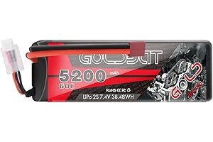 GOLDBAT 2S RC LiPo Battery 7.4V 60C 5200mAh Battery Hard Case Pack Avec Deans T-Plug Pour RC Car Evader RC Truggy Buggy RC Helicopter Evader BX Car Truck RC Hobby (5200 2S60C-1pack)