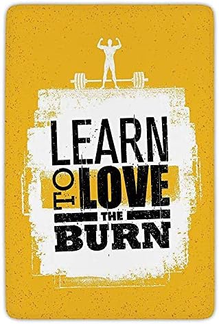 uykjuykj Fitness,Learn To Love The Burn Text on Grungy Backdrop Fit Athlete with Barbell Decorative,Marigold White Black Non Slip Backing Home Decorative