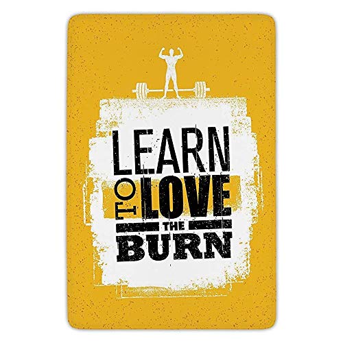 uykjuykj Fitness,Learn To Love The Burn Text on Grungy Backdrop Fit Athlete with Barbell Decorative,Marigold White Black Non Slip Backing Home Decorative
