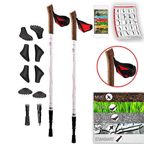 ATTRAC - Bâtons de marche nordique avec système télescopique, anti-choc et absorbant les chocs - Longueur ajustable de 67 à 136 cm + Affiche d entraînement PDF