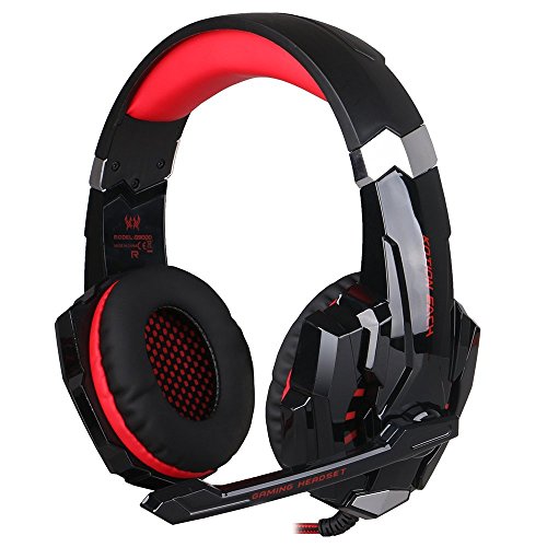 KOTION EACH G9000 3,5 mm Noise Cancelling Gaming Headset mit Mikrofon und Lautstärkeregler Stereo Surround Sound für PC iPhone Samsung Mobile Phones (schwarz + rot)