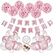 Produktbild Hook Geburtstagsdeko Mädchen, Happy Birthday Girlande Ballons Banner Set mit Deko Geburtstag, Deko Kindergeburtstag, Seidenpapier Pompoms Rosa und Rosa Ballons für Mädchen Freundin Tochter
