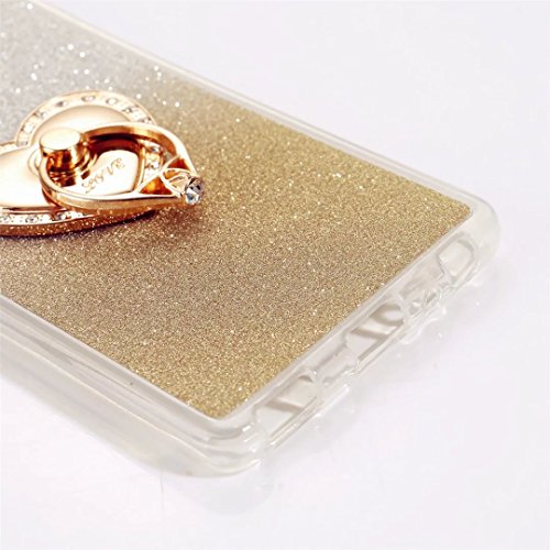 Huawei P9 Hülle, MUTOUREN Huawei P9 Etui Hülle Tasche Schutzhülle TPU Silikon Case Cover Bling Glitzer Gold Bumper mit Ring und Anti-Scratch Löschen Back Bumper für Huawei P9 - 3