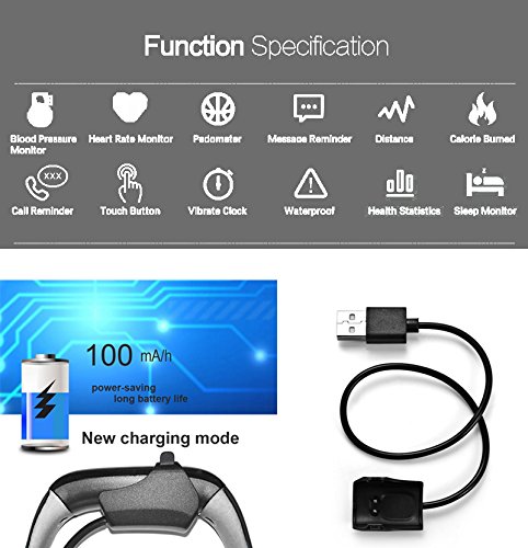 ROGUCI 0.86 „OLED Bluetooth Wearable Smartband, wasserdichtes IP67 intelligentes Armband Wristband, Blutdruck-Monitor, Puls-Monitor,Grau - 9