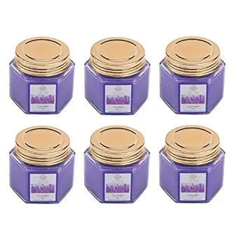 Ekam  Lavender Scented Candle Glass, Hexa Jar Collection, Ideal for Home Decor, Spa, Gifting & Aromatherapy, 15 Hours Burn Time71 Grams Each - Pack of 6