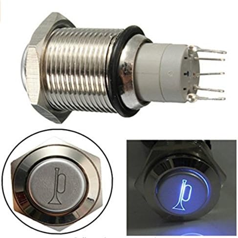 MFPower 12V 16mm Waterproof Momentary Horn Metal Push Button Switch Blue LED Lighted