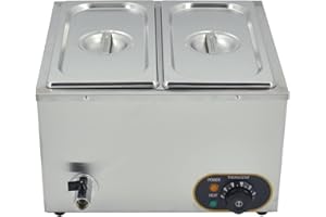 MOOTACO Bain Marie, table à vapeur électrique en acier inoxydable pour la maison et les restaurants - 1500 W 2 x 1/3 GN avec couvercles, robinet