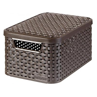 Curver 205839 Rangement Style Aspect Rotin S + Couvercle Deuxième Génération Polypropylène Chocolat