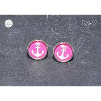 Edelstahl Ohrstecker * Cabochon Anker pink 12 mm