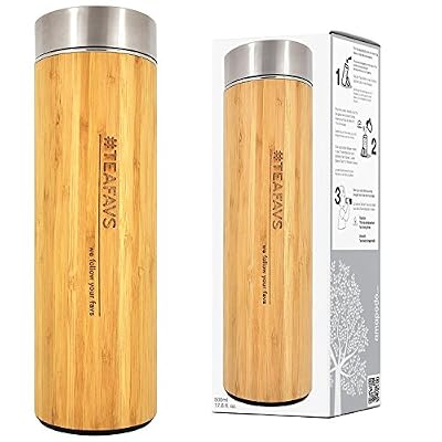 amapodo gobelet isotherme en bambou de 500ml avec tamis à thé et couvercle thermos acier inoxydable ballon pour infuseur double paroi sans BPA