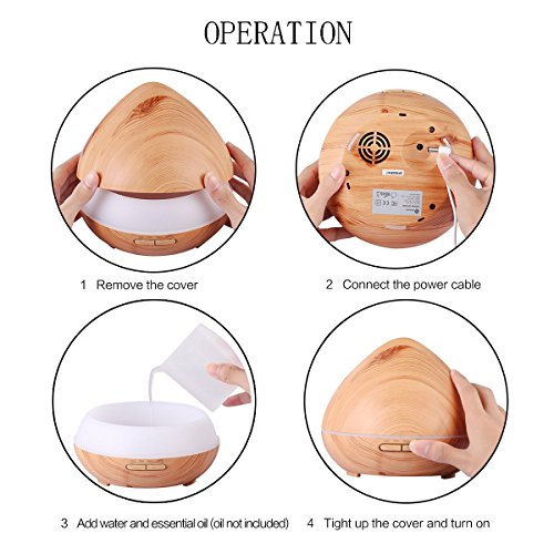 Aroma Diffuser,400ml LED Düfte Duftöl Ultraschall Nebel Holzmaserung Aromatherapie ätherisches Essential Oil Diffusor Air Humidifier Purifier Luftbefeuchter Atomizer,für Baby Wohnzimmer Schlafzimmer Yoga SPA Büro,Von SECRET CHERISH - 4