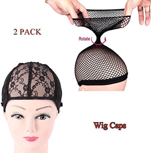 2 Pack Wig Cap, Nopson Upgraded Long Wig Caps Combs attached Black Full/No Part Wig Cap with Adjustable Band and ear wings for a perfect fit Black Double Lace Wig Caps For Making Wigs