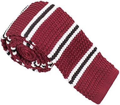 KTIE-017 Mens Skinny Knitted Tie in Burgundy Stripe