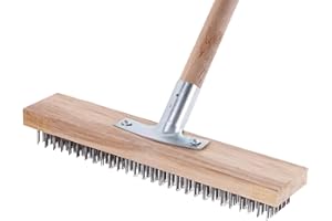 CYJXL Balai à poils durs, brosse rigide de 30 cm avec manche en bois, brosse à balai métallique portable, réutilisable, balai en fil d'acier pour nettoyer et préparer votre sol, mousse de jardin, allée