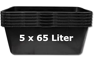 HDmirrorR 5 x Mörtelkasten Mörtelkübel Maurerkasten Pflanzkübel Mörteleimer Maurereimer (65 l)